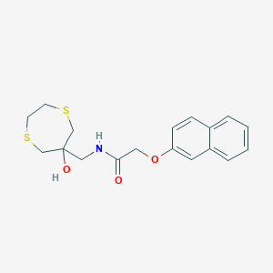 molecular formula C18H21NO3S2 B2355160 N-[(6-Hydroxy-1,4-dithiepan-6-yl)methyl]-2-naphthalen-2-yloxyacetamide CAS No. 2415599-91-4