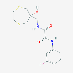molecular formula C14H17FN2O3S2 B2355165 N'-(3-Fluorophenyl)-N-[(6-hydroxy-1,4-dithiepan-6-yl)methyl]oxamide CAS No. 2415453-80-2