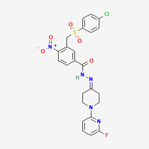 molecular formula C24H21ClFN5O5S B2355185 3-(((4-Chlorophenyl)sulfonyl)methyl)-N'-(1-(6-fluoro-2-pyridinyl)-4-piperidinylidene)-4-nitrobenzenecarbohydrazide CAS No. 339016-42-1