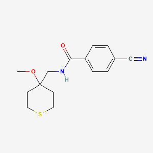 4-cyano-N-((4-methoxytetrahydro-2H-thiopyran-4-yl)methyl)benzamide