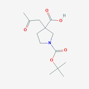 molecular formula C13H21NO5 B2355193 1-(tert-Butoxycarbonyl)-3-(2-oxopropyl)pyrrolidine-3-carboxylic acid CAS No. 1889136-24-6