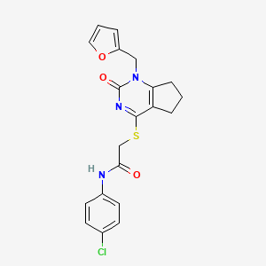molecular formula C20H18ClN3O3S B2355194 N-(4-chlorophenyl)-2-[[1-(furan-2-ylmethyl)-2-oxo-6,7-dihydro-5H-cyclopenta[d]pyrimidin-4-yl]sulfanyl]acetamide CAS No. 946271-79-0