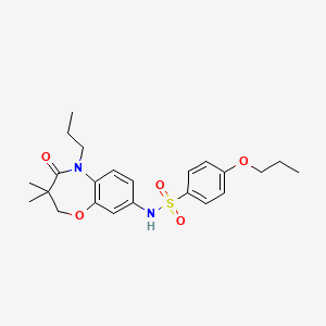 molecular formula C23H30N2O5S B2355226 N-(3,3-dimethyl-4-oxo-5-propyl-2,3,4,5-tetrahydrobenzo[b][1,4]oxazepin-8-yl)-4-propoxybenzenesulfonamide CAS No. 921997-75-3