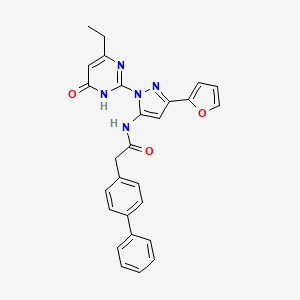 molecular formula C27H23N5O3 B2355237 2-([1,1'-联苯]-4-基)-N-(1-(4-乙基-6-氧代-1,6-二氢嘧啶-2-基)-3-(呋喃-2-基)-1H-吡唑-5-基)乙酰胺 CAS No. 1207060-43-2