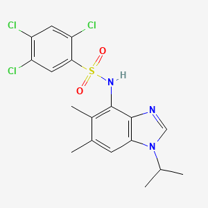 molecular formula C18H18Cl3N3O2S B2355245 2,4,5-trichloro-N-(1-isopropyl-5,6-dimethyl-1H-1,3-benzimidazol-4-yl)benzenesulfonamide CAS No. 338423-23-7