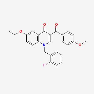molecular formula C26H22FNO4 B2355248 6-Ethoxy-1-[(2-fluorophenyl)methyl]-3-(4-methoxybenzoyl)quinolin-4-one CAS No. 866809-24-7