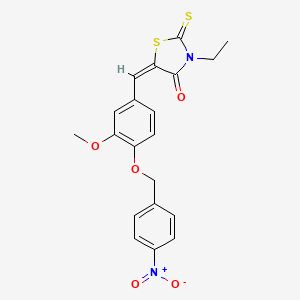 molecular formula C20H18N2O5S2 B2355253 3-乙基-5-((3-甲氧基-4-((4-硝基苯基)甲氧基)苯基)亚甲基)-2-硫代-1,3-噻唑烷-4-酮 CAS No. 434303-28-3