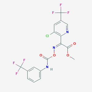 molecular formula C17H10ClF6N3O4 B2355318 Methyl 2-[3-chloro-5-(trifluoromethyl)-2-pyridinyl]-2-[({[3-(trifluoromethyl)anilino]carbonyl}oxy)imino]acetate CAS No. 861212-64-8