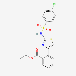 molecular formula C18H15ClN2O4S2 B2355324 Ethyl 2-(2-{[(4-chlorophenyl)sulfonyl]amino}-1,3-thiazol-4-yl)benzenecarboxylate CAS No. 250713-81-6
