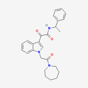 molecular formula C26H29N3O3 B2355326 2-(1-(2-(azepan-1-yl)-2-oxoethyl)-1H-indol-3-yl)-2-oxo-N-(1-phenylethyl)acetamide CAS No. 894001-87-7