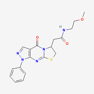 molecular formula C18H19N5O3S B2355341 N-(2-methoxyethyl)-2-(4-oxo-1-phenyl-1,4,6,7-tetrahydropyrazolo[3,4-d]thiazolo[3,2-a]pyrimidin-6-yl)acetamide CAS No. 941934-87-8