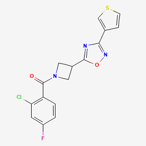 molecular formula C16H11ClFN3O2S B2355342 (2-Chloro-4-fluorophenyl)(3-(3-(thiophen-3-yl)-1,2,4-oxadiazol-5-yl)azetidin-1-yl)methanone CAS No. 1396792-23-6