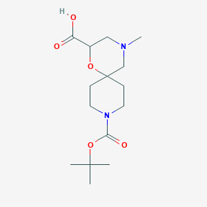 molecular formula C15H26N2O5 B2355360 9-(tert-Butoxycarbonyl)-4-methyl-1-oxa-4,9-diazaspiro[5.5]undecane-2-carboxylic acid CAS No. 1824018-10-1