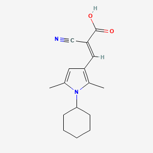 molecular formula C16H20N2O2 B2355375 2-cyano-3-(1-cyclohexyl-2,5-dimethyl-1H-pyrrol-3-yl)prop-2-enoic acid CAS No. 732291-33-7