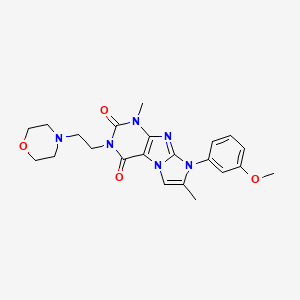 molecular formula C22H26N6O4 B2355405 8-(3-甲氧基苯基)-1,7-二甲基-3-(2-吗啉基乙基)-1H-咪唑并[2,1-f]嘌呤-2,4(3H,8H)-二酮 CAS No. 899400-89-6