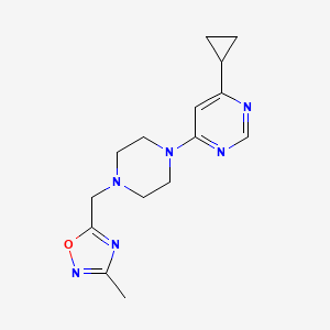 molecular formula C15H20N6O B2355411 5-[[4-(6-Cyclopropylpyrimidin-4-yl)piperazin-1-yl]methyl]-3-methyl-1,2,4-oxadiazole CAS No. 2380177-17-1