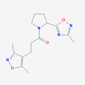 molecular formula C15H20N4O3 B2355418 3-(3,5-Dimethylisoxazol-4-yl)-1-(2-(3-methyl-1,2,4-oxadiazol-5-yl)pyrrolidin-1-yl)propan-1-one CAS No. 1421472-12-9