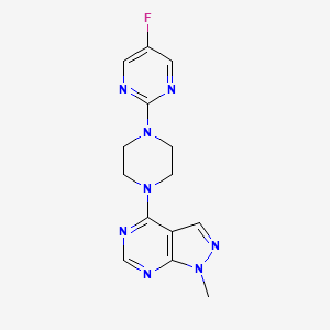 molecular formula C14H15FN8 B2355428 4-[4-(5-Fluoropyrimidin-2-yl)piperazin-1-yl]-1-methylpyrazolo[3,4-d]pyrimidine CAS No. 2415555-30-3