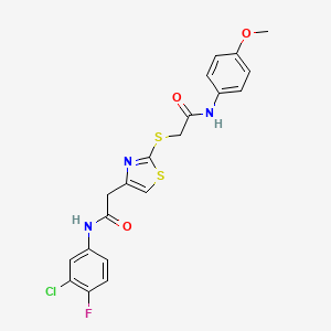 molecular formula C20H17ClFN3O3S2 B2355432 N-(3-氯-4-氟苯基)-2-(2-((2-((4-甲氧基苯基)氨基)-2-氧代乙基)硫代)噻唑-4-基)乙酰胺 CAS No. 941921-49-9