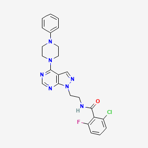 molecular formula C24H23ClFN7O B2355439 2-chloro-6-fluoro-N-(2-(4-(4-phenylpiperazin-1-yl)-1H-pyrazolo[3,4-d]pyrimidin-1-yl)ethyl)benzamide CAS No. 1021025-56-8