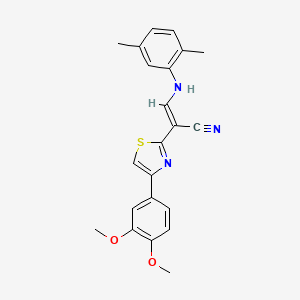 (E)-2-(4-(3,4-dimethoxyphenyl)thiazol-2-yl)-3-((2,5-dimethylphenyl)amino)acrylonitrile