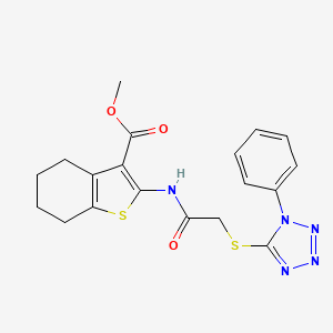 molecular formula C19H19N5O3S2 B2355456 Methyl 2-[[2-(1-phenyltetrazol-5-yl)sulfanylacetyl]amino]-4,5,6,7-tetrahydro-1-benzothiophene-3-carboxylate CAS No. 501348-59-0