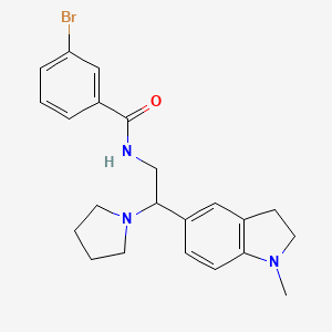 molecular formula C22H26BrN3O B2355462 3-bromo-N-(2-(1-methylindolin-5-yl)-2-(pyrrolidin-1-yl)ethyl)benzamide CAS No. 922114-56-5