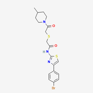 molecular formula C19H22BrN3O2S2 B2355472 N-(4-(4-bromophenyl)thiazol-2-yl)-2-((2-(4-methylpiperidin-1-yl)-2-oxoethyl)thio)acetamide CAS No. 681223-24-5
