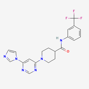 molecular formula C20H19F3N6O B2355477 1-(6-(1H-imidazol-1-yl)pyrimidin-4-yl)-N-(3-(trifluoromethyl)phenyl)piperidine-4-carboxamide CAS No. 1351651-40-5