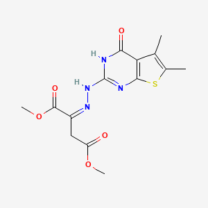 molecular formula C14H16N4O5S B2355493 (Z)-dimethyl 2-(2-(5,6-dimethyl-4-oxo-3,4-dihydrothieno[2,3-d]pyrimidin-2-yl)hydrazono)succinate CAS No. 496029-20-0