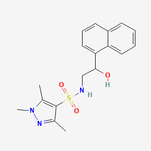 molecular formula C18H21N3O3S B2355510 N-(2-hydroxy-2-(naphthalen-1-yl)ethyl)-1,3,5-trimethyl-1H-pyrazole-4-sulfonamide CAS No. 1448031-08-0