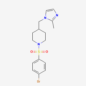 molecular formula C16H20BrN3O2S B2355519 1-((4-bromophenyl)sulfonyl)-4-((2-methyl-1H-imidazol-1-yl)methyl)piperidine CAS No. 1421457-76-2