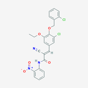 molecular formula C25H19Cl2N3O5 B2355527 (E)-3-[3-chloro-4-[(2-chlorophenyl)methoxy]-5-ethoxyphenyl]-2-cyano-N-(2-nitrophenyl)prop-2-enamide CAS No. 522655-49-8