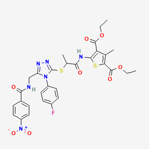 Diethyl 5-[2-[[4-(4-fluorophenyl)-5-[[(4-nitrobenzoyl)amino]methyl]-1,2,4-triazol-3-yl]sulfanyl]propanoylamino]-3-methylthiophene-2,4-dicarboxylate