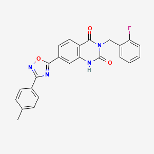 molecular formula C24H17FN4O3 B2355550 3-(2-fluorobenzyl)-7-(3-(p-tolyl)-1,2,4-oxadiazol-5-yl)quinazoline-2,4(1H,3H)-dione CAS No. 1207048-23-4