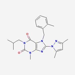 molecular formula C23H28N6O2 B2355551 8-(3,5-二甲基-1H-吡唑-1-基)-1-异丁基-3-甲基-7-(2-甲基苄基)-1H-嘌呤-2,6(3H,7H)-二酮 CAS No. 1020454-58-3