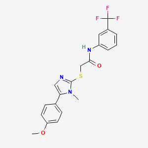 molecular formula C20H18F3N3O2S B2355575 2-((5-(4-甲氧基苯基)-1-甲基-1H-咪唑-2-基)硫代)-N-(3-(三氟甲基)苯基)乙酰胺 CAS No. 932485-72-8