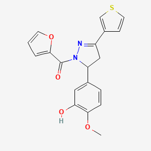 molecular formula C19H16N2O4S B2355581 呋喃-2-基(5-(3-羟基-4-甲氧基苯基)-3-(噻吩-3-基)-4,5-二氢-1H-吡唑-1-基)甲酮 CAS No. 2059626-25-2