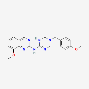 molecular formula C21H24N6O2 B2355585 8-methoxy-N-[5-(4-methoxybenzyl)-1,4,5,6-tetrahydro-1,3,5-triazin-2-yl]-4-methylquinazolin-2-amine CAS No. 945371-35-7