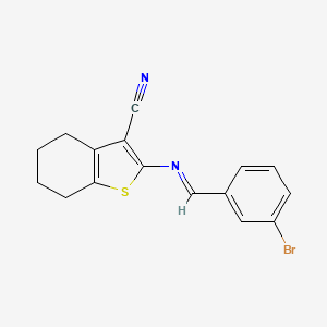 molecular formula C16H13BrN2S B2355587 (E)-2-((3-bromobenzylidene)amino)-4,5,6,7-tetrahydrobenzo[b]thiophene-3-carbonitrile CAS No. 325473-91-4