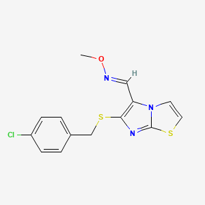molecular formula C14H12ClN3OS2 B2355617 6-[(4-chlorobenzyl)sulfanyl]imidazo[2,1-b][1,3]thiazole-5-carbaldehyde O-methyloxime CAS No. 339023-29-9