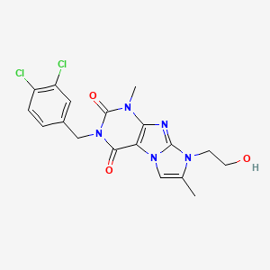 molecular formula C18H17Cl2N5O3 B2355621 3-(3,4-dichlorobenzyl)-8-(2-hydroxyethyl)-1,7-dimethyl-1H-imidazo[2,1-f]purine-2,4(3H,8H)-dione CAS No. 919008-93-8