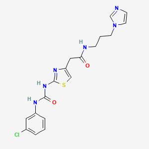 molecular formula C18H19ClN6O2S B2355646 N-(3-(1H-imidazol-1-yl)propyl)-2-(2-(3-(3-chlorophenyl)ureido)thiazol-4-yl)acetamide CAS No. 921475-45-8