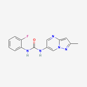 molecular formula C14H12FN5O B2355650 1-(2-Fluorophenyl)-3-(2-methylpyrazolo[1,5-a]pyrimidin-6-yl)urea CAS No. 1795297-07-2