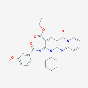 molecular formula C28H28N4O5 B2355655 (Z)-ethyl 1-cyclohexyl-2-((3-methoxybenzoyl)imino)-5-oxo-2,5-dihydro-1H-dipyrido[1,2-a:2',3'-d]pyrimidine-3-carboxylate CAS No. 534579-25-4