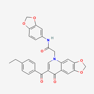 molecular formula C28H22N2O7 B2355668 N-(1,3-benzodioxol-5-yl)-2-[7-(4-ethylbenzoyl)-8-oxo-[1,3]dioxolo[4,5-g]quinolin-5-yl]acetamide CAS No. 866590-03-6