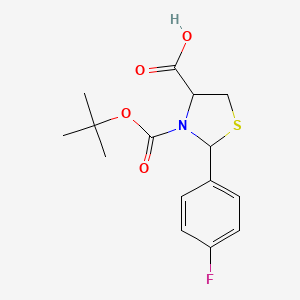 molecular formula C15H18FNO4S B2355692 2-(4-Fluorophenyl)-3-[(2-methylpropan-2-yl)oxycarbonyl]-1,3-thiazolidine-4-carboxylic acid CAS No. 1100706-73-7