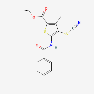molecular formula C17H16N2O3S2 B2355700 Ethyl 3-methyl-5-(4-methylbenzamido)-4-thiocyanatothiophene-2-carboxylate CAS No. 681156-32-1