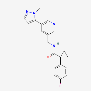 molecular formula C20H19FN4O B2355728 1-(4-氟苯基)-N-((5-(1-甲基-1H-吡唑-5-基)吡啶-3-基)甲基)环丙烷甲酰胺 CAS No. 2034463-27-7