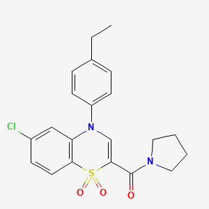 molecular formula C21H21ClN2O3S B2355733 (6-chloro-4-(4-ethylphenyl)-1,1-dioxido-4H-benzo[b][1,4]thiazin-2-yl)(pyrrolidin-1-yl)methanone CAS No. 1251691-15-2